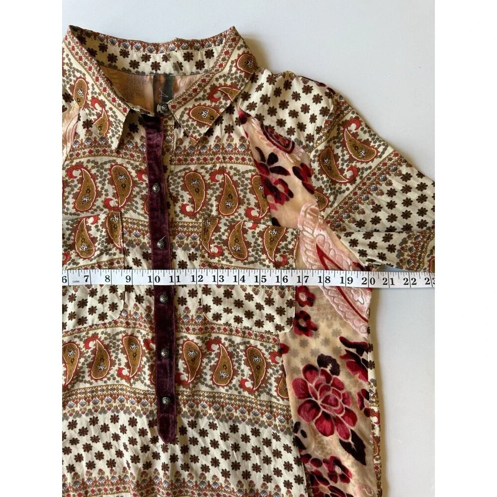 Aratta Silent Journey Boho Maxi Shirt Dress Tunic Button Up Whimsical Size M